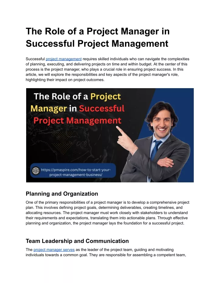 the role of a project manager in successful