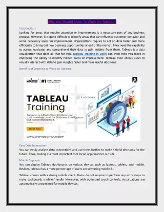 Why You Should Learn To Work On Tableau?