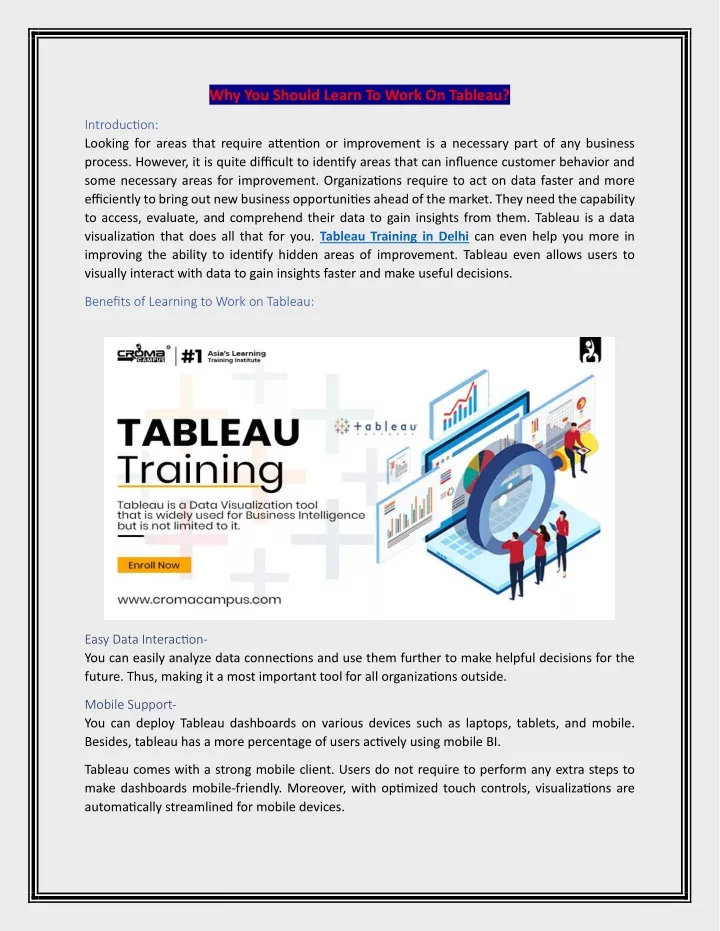 why you should learn to work on tableau
