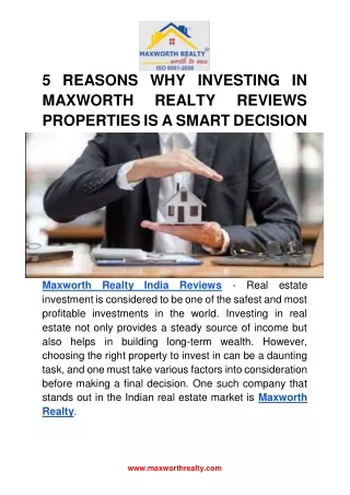 5 REASONS WHY INVESTING IN MAXWORTH REALTY REVIEWS PROPERTIES IS A SMART DECISION