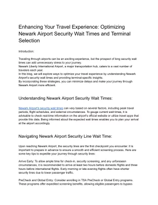 Optimizing Newark Airport Security Wait Times and Terminal Selection