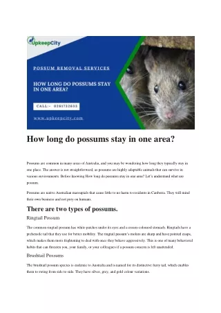 How long do possums stay in one area