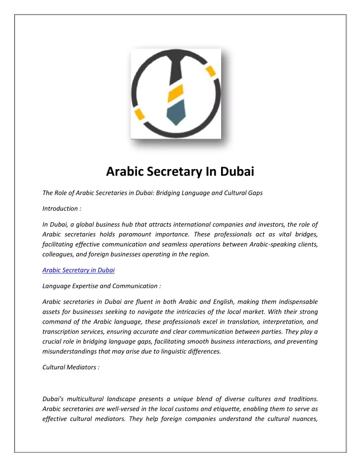 arabic secretary in dubai