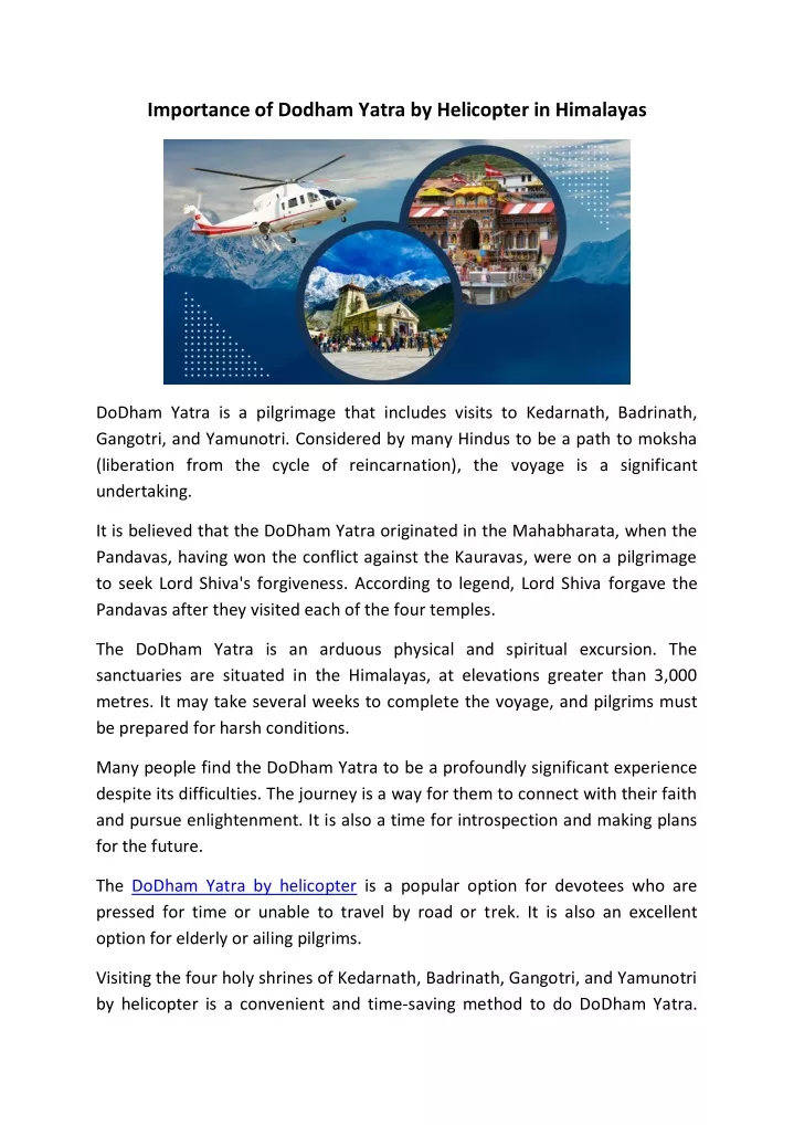 importance of dodham yatra by helicopter