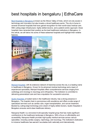 best hospitals in bengaluru | EdhaCare