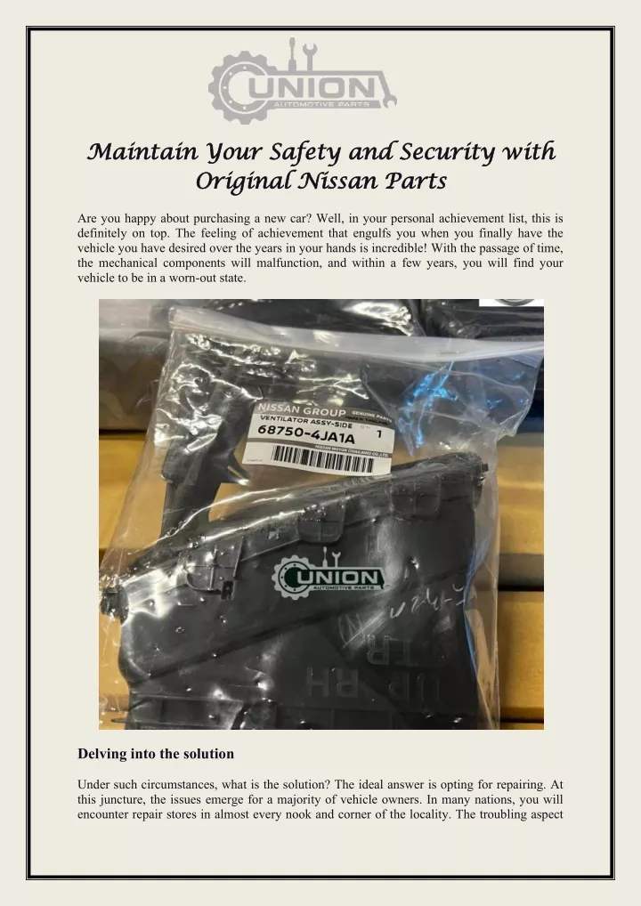 maintain your safety and security with original