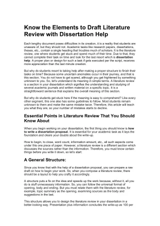 Know the Elements to Draft Literature Review with Dissertation Help