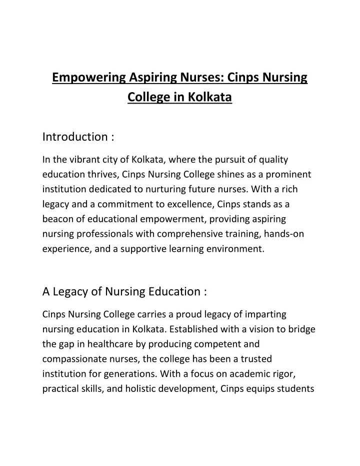 empowering aspiring nurses cinps nursing college