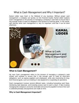 Kamal lidder| How Cash Management Can Improve Your Business's Profit Margins