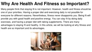 why are health and fitness so important