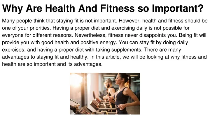 why are health and fitness so important