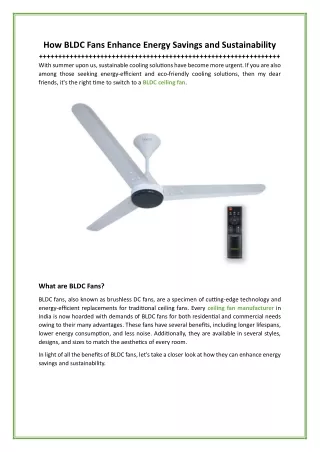 How BLDC Fans Enhance Energy Savings and Sustainability
