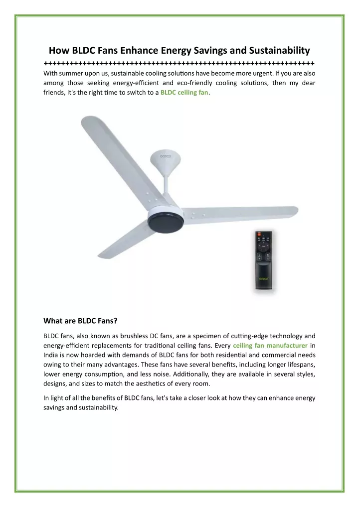 how bldc fans enhance energy savings