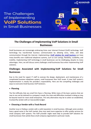 The Challenges of Implementing VoIP Solutions in Small Businesses