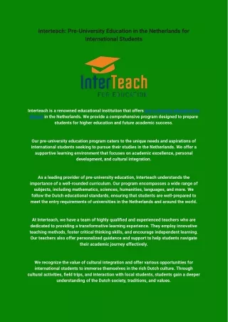 interteach pre university education