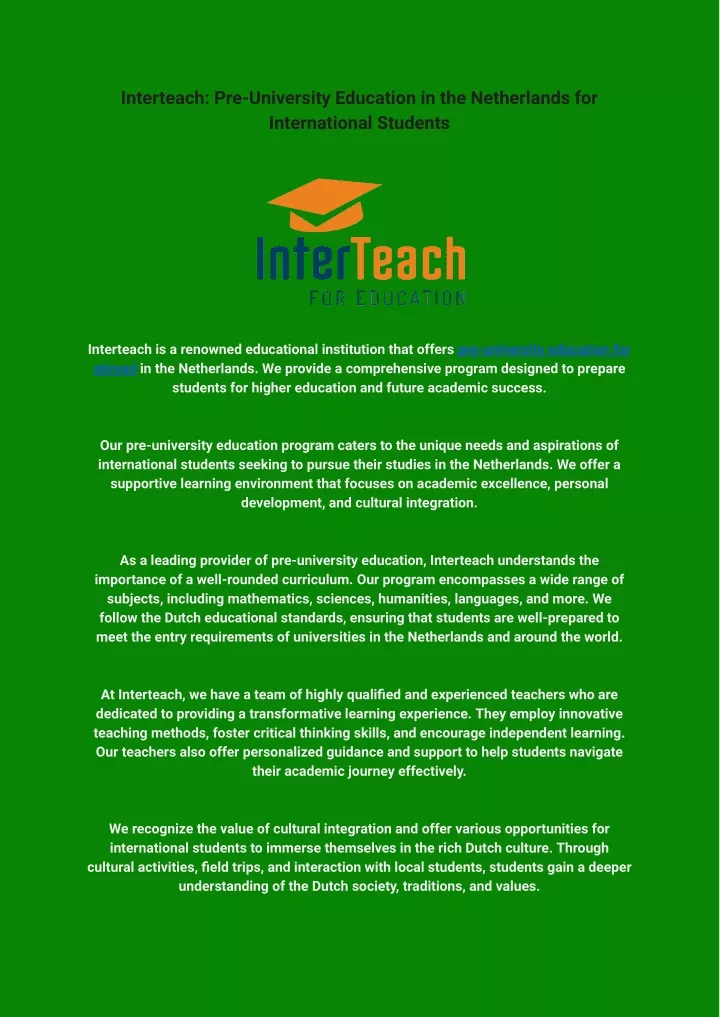 interteach pre university education