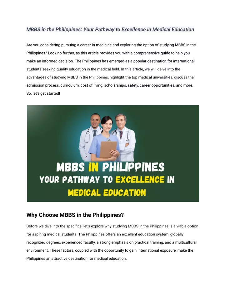 mbbs in the philippines your pathway