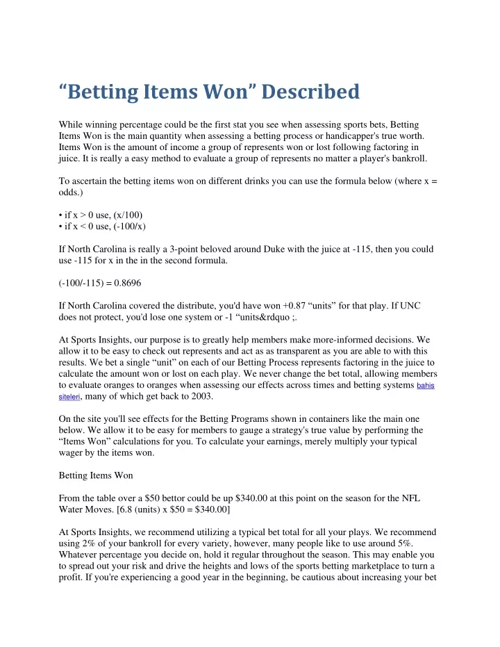 betting items won described