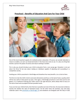 Preschool – Benefits of Education And Care For Your Child