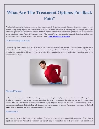 What Are The Treatment Options For Back Pain?