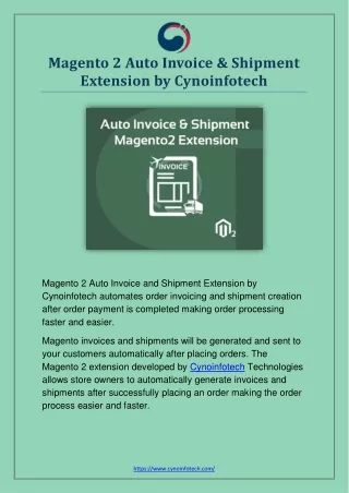 Auto Invoice and Shipment Magento 2 Extension - Cynoinfotech