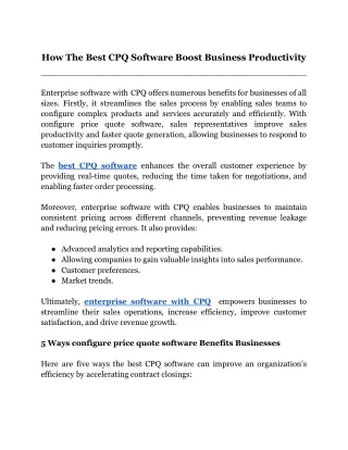 How The Best CPQ Software Boost Business Productivity