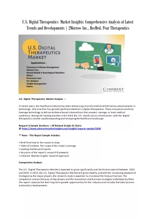 U.S. Digital Therapeutics  Market Insights