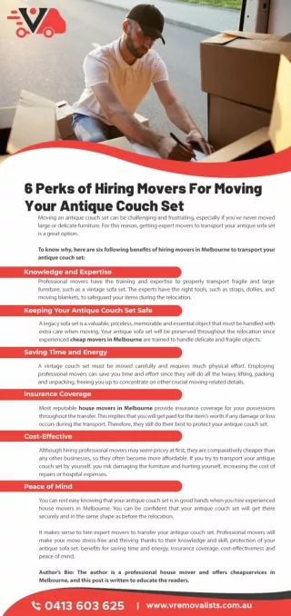6 Perks of Hiring Movers For Moving Your Antique Couch Set