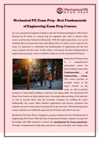 Mechanical PE Exam Prep - Best Fundamentals of Engineering Exam Prep Courses