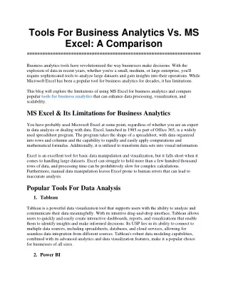 tools for business analytics vs ms excel
