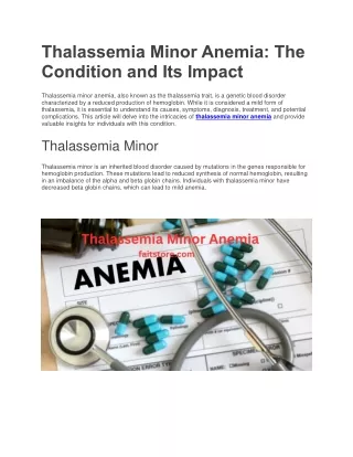 thalassemia minor anemia the condition