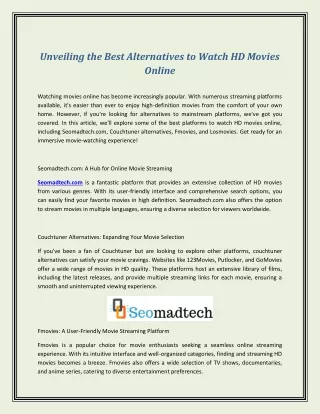 Unveiling the Best Alternatives to Watch HD Movies Online