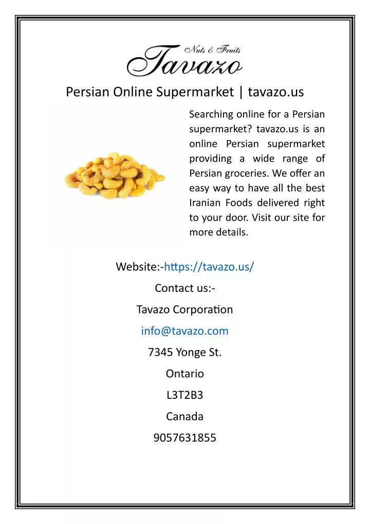 persian online supermarket tavazo us