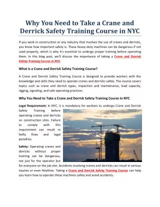 Why You Need to Take a Crane and Derrick Safety Training Course in NYC