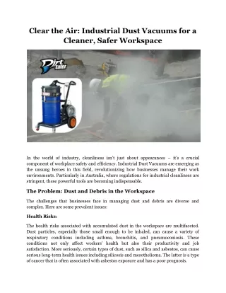 Clear the Air Industrial Dust Vacuums for a Cleaner, Safer Workspace