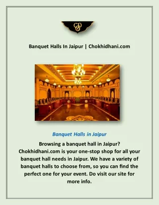 Banquet Halls In Jaipur | Chokhidhani.com