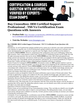 Get Success in C0002800: IBM Certified Support Professional - TSS V2 Certificati