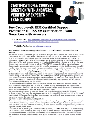 Get Success in C1000-098: IBM Certified Support Professional - TSS V2 Certificat