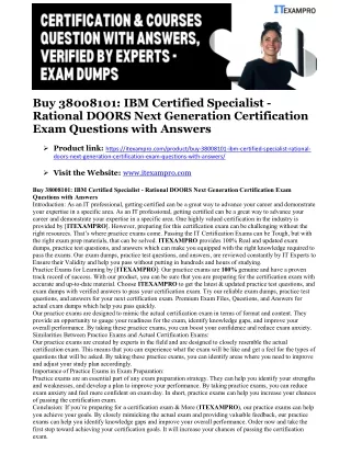 Get Success in 38008101: IBM Certified Specialist - Rational DOORS Next Generati