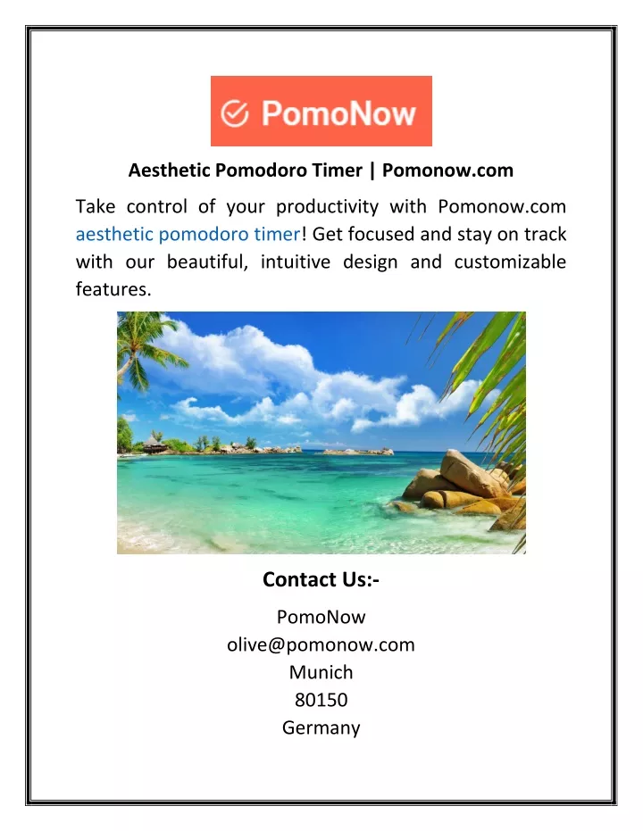 aesthetic pomodoro timer pomonow com