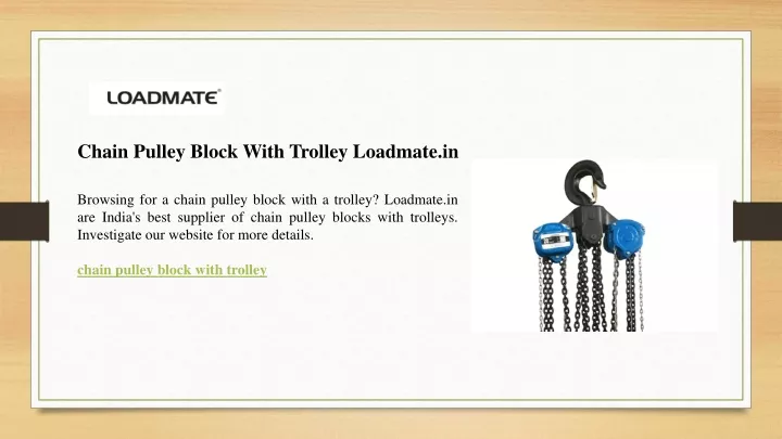 chain pulley block with trolley loadmate in