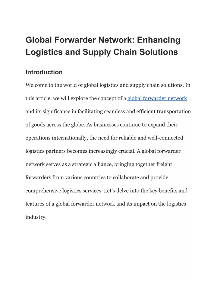 global forwarder network enhancing logistics