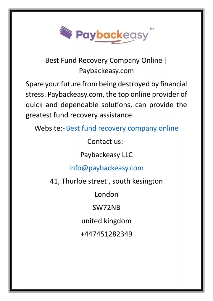 best fund recovery company online paybackeasy com