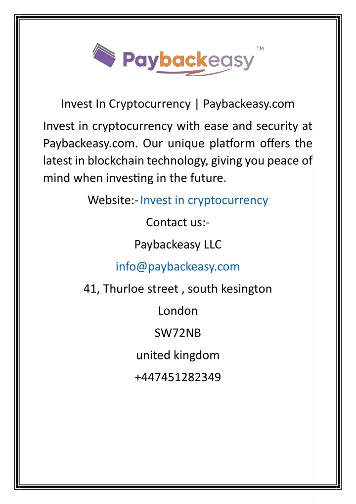 invest in cryptocurrency paybackeasy com