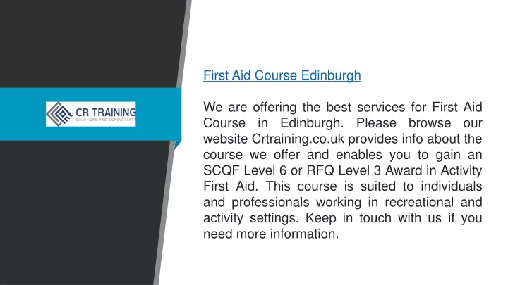 first aid course edinburgh we are offering