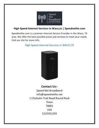 High Speed Internet Services in Waco,tx Speednetlte