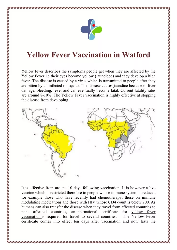 yellow fever vaccination in watford