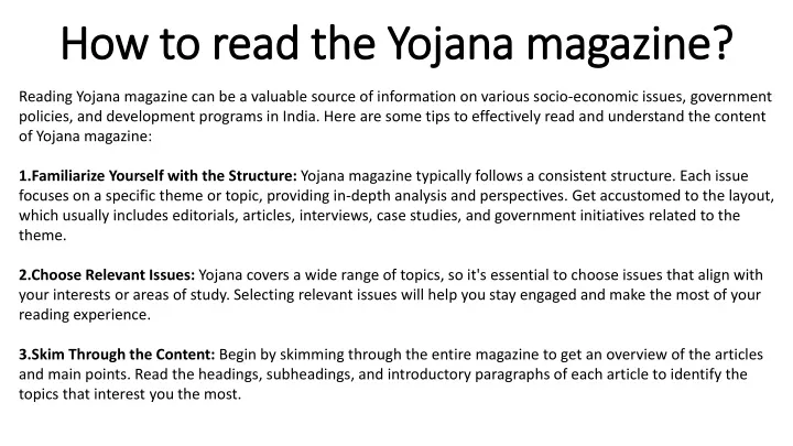 how to read the yojana magazine