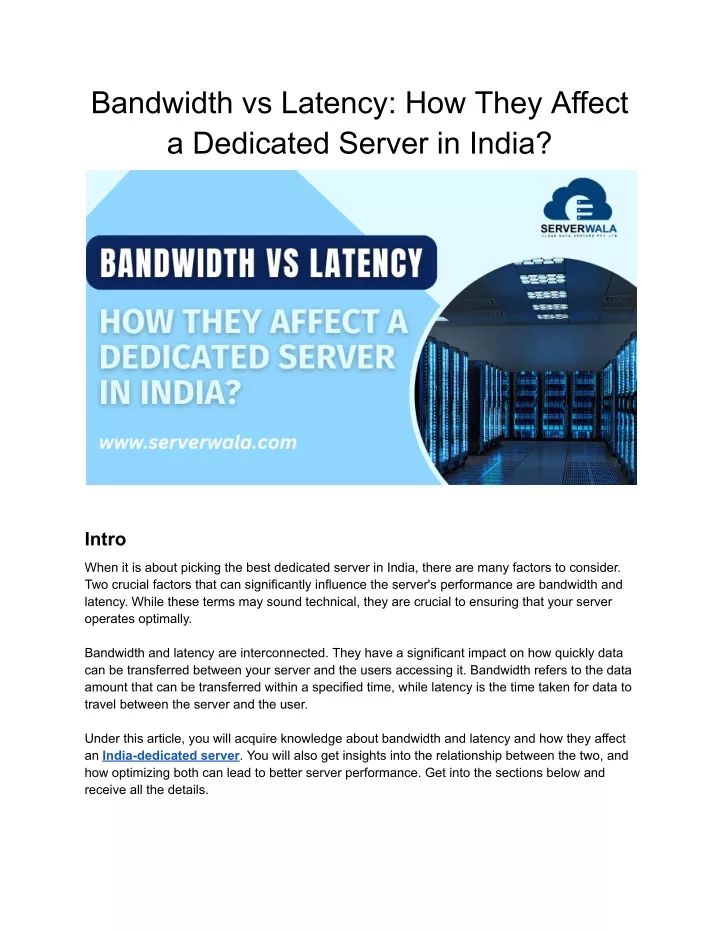 bandwidth vs latency how they affect a dedicated