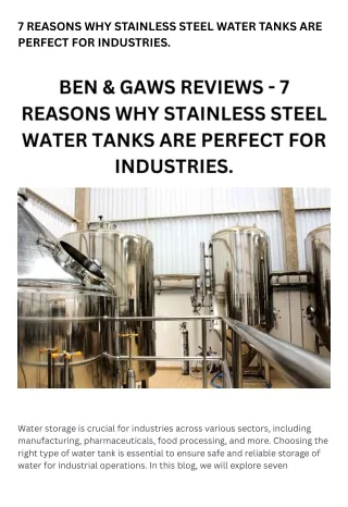 7 REASONS WHY STAINLESS STEEL WATER TANKS ARE PERFECT FOR INDUSTRIES.